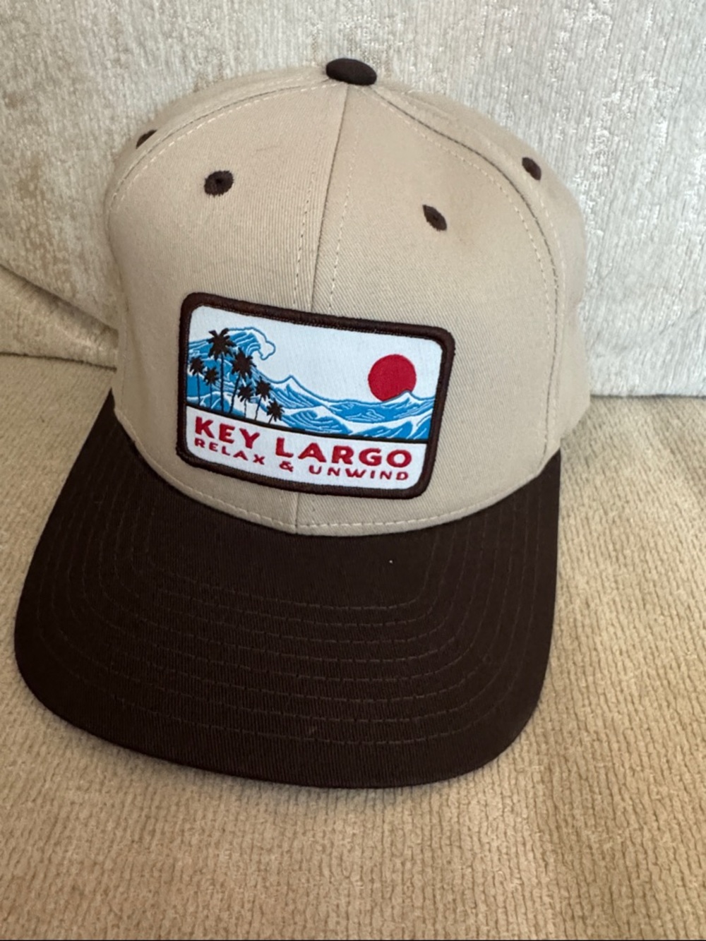 Key Largo Relax & Unwind Patch Trucker Hat - Tan & Brown